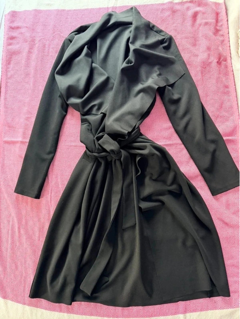 Long Black Wrap Jacket/Duster SHEIN